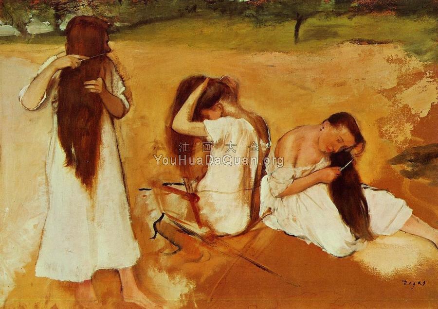 Three Women Combing Their Hair - 埃德加·德加